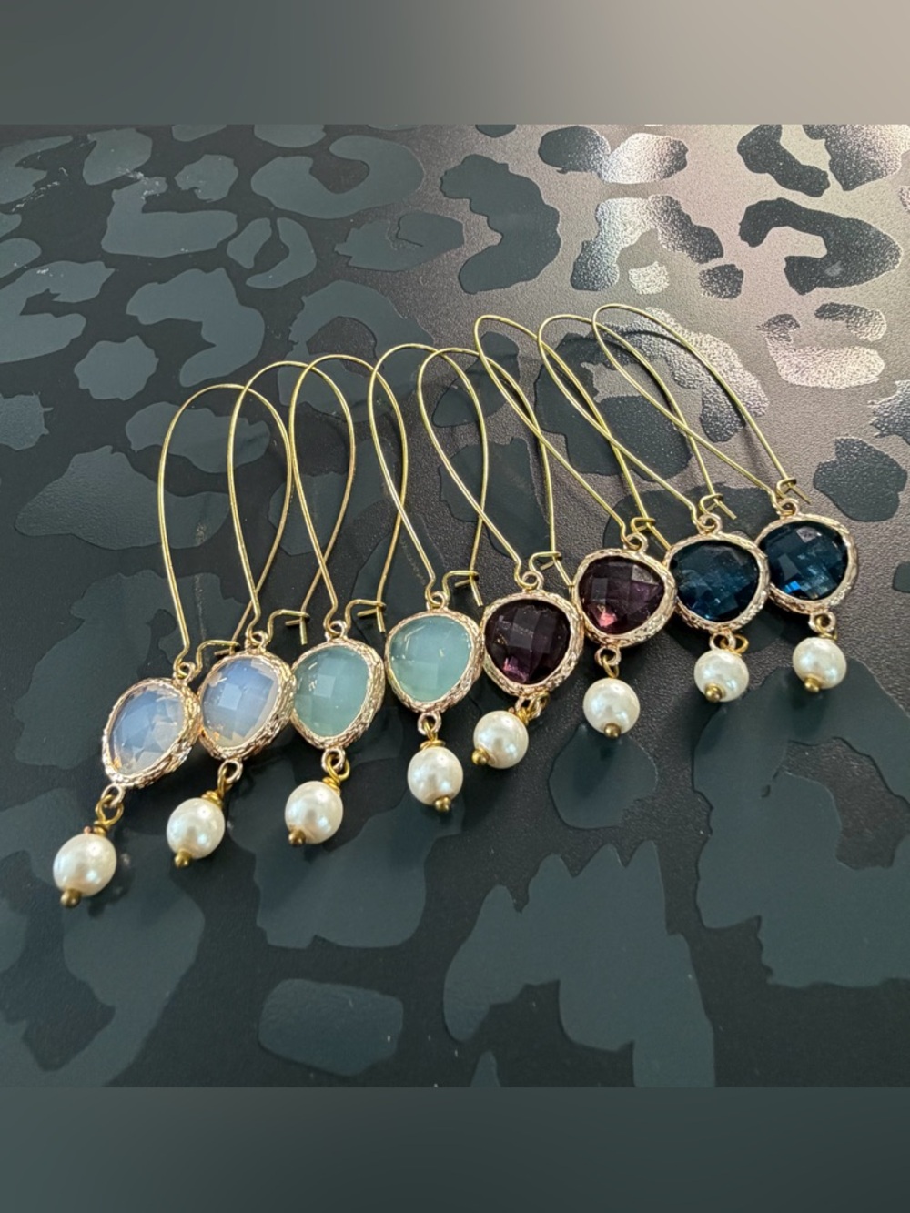 Handmade Wholesale LotGold Drop Earrings with glass and Pearl Dangles
